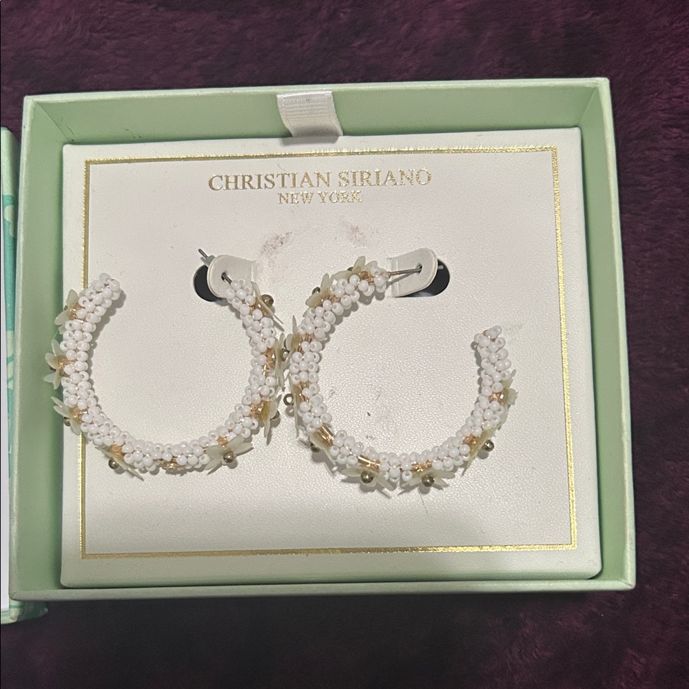 NWB Christian Siriano White and Gold Beaded Earrings